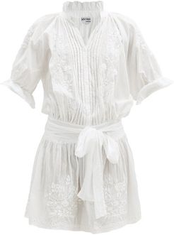 Floral-embroidered Cotton Mini Dress - Womens - White