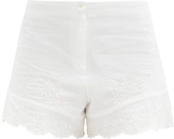 Floral-embroidered Cotton Shorts - Womens - White