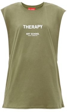 Therapy-print Cotton-jersey Tank Top - Womens - Khaki White