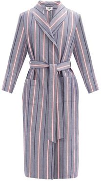 Striped Cotton Bathrobe - Mens - Navy Multi