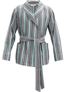 Belted Striped Cotton Bathrobe - Mens - Black Multi