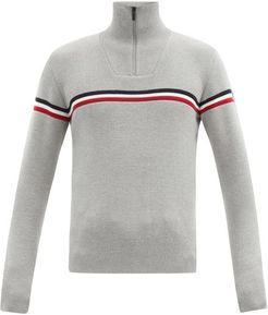 Tricolor-stripe Quarter-zip Merino-wool Sweater - Mens - Grey