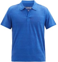 Pyramid Open-collar Linen-jersey Polo Shirt - Mens - Blue