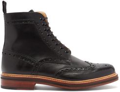Fred Leather Brogue Boots - Mens - Black