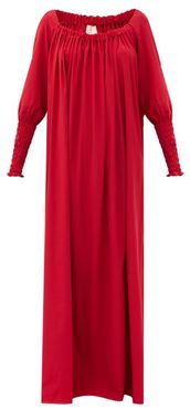 X Pierre Frey Noel Gathered Silk-blend Dress - Womens - Red