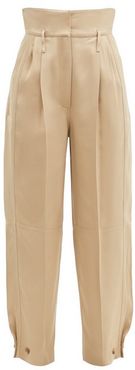 High-rise Buttoned-cuff Straight-leg Trousers - Womens - Beige