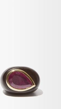 Ruby, 18kt Gold & Ebony-wood Ring - Womens - Black Pink