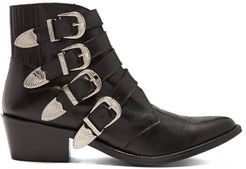 Buckle Leather Ankle Boots - Womens - Black