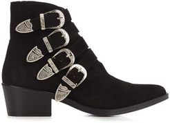 Buckle Suede Ankle Boots - Womens - Black