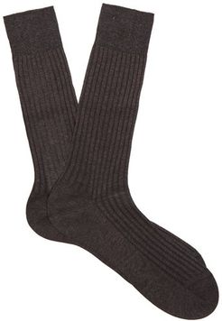 Danvers Ribbed-knit Cotton-blend Socks - Mens - Dark Grey