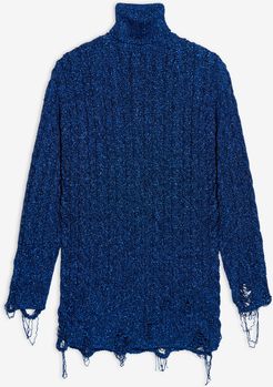 Destroyed Turtleneck Blue - Woman - XS - Viscose & Metallized Polyester