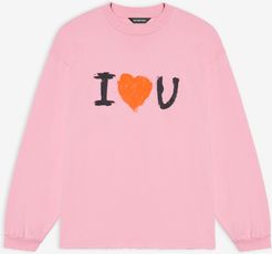 I Love U Medium Fit Long Sleeve T-shirt Pink - Unisex - XS - Organic Cotton