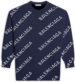 Allover Logo Crewneck Blue - Woman - XS - Wool & Polyester