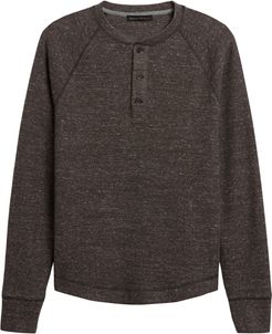 Brushed Waffle-Knit Henley T-Shirt