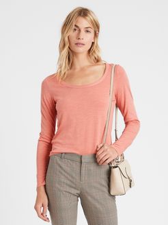 Petite Slub Cotton-Modal Scoop-Neck T-Shirt