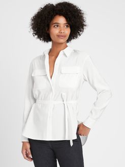 Petite Belted Utility High-Low Shirt