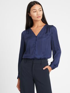 Soft Satin V-Neck Blouse