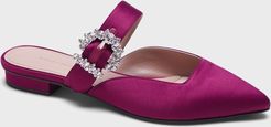 Satin Pointy-Toe Flat with Crystal Buckle