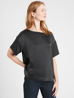 Petite Relaxed Washed Satin Top