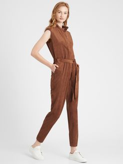 Petite Vegan Suede Utility Jumpsuit