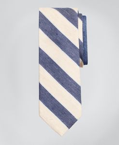 Silk And Linen Texture Stripe With Dot Tie