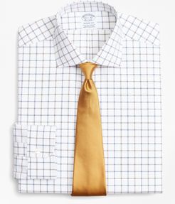 Stretch Regent Fitted Dress Shirt, Non-Iron Poplin English Collar Double-Grid Check