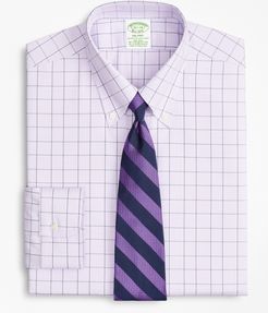 Stretch Milano Slim-Fit Dress Shirt, Non-Iron Pinpoint Button-Down Collar Glen Plaid