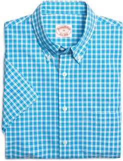 Blue With Aqua Check Short-Sleeve Sport Shirt