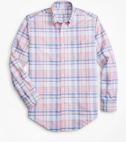 Regent Fit Oxford Pink And Blue Plaid Sport Shirt