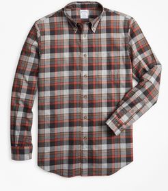 Regent Fit Grey Plaid Brushed Flannel Sport Shirt