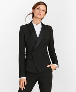 Petite Stretch-Wool Crepe Double-Breasted Tuxedo Jacket