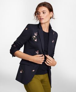 Petite Floral-Embroidered Stretch Wool Jacket