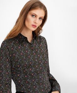 Petite Violet-Print Cotton Sateen Fitted Shirt