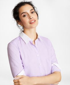 Petite Non-Iron Supima Cotton Twill Contrast-Collar Fitted Shirt