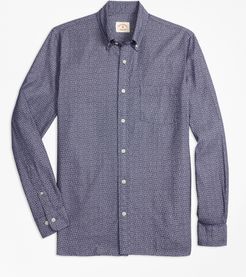 Indigo-Dyed Floral-Print Cotton Twill Sport Shirt