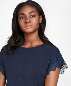 Lace-Trimmed Dolman-Sleeve T-Shirt