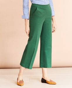 Stretch Cotton Twill Cropped Wide-Leg Pants