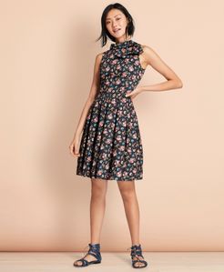 Floral-Print Cotton Sateen Pleated Dress
