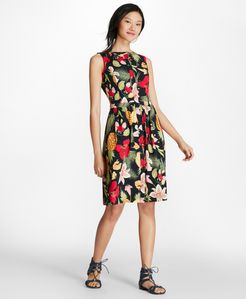 Tropical-Print Stretch Cotton Poplin Dress