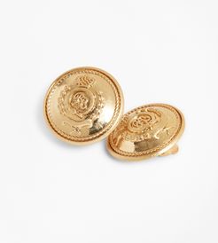 Gold-Plated Crest Clip Earrings