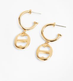 Gold-Plated BB-Link Chain-Drop Hoop Earrings