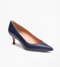 Leather Point-Toe Kitten-Heel Pumps