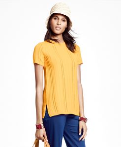 Short-Sleeve Vertical Cable Boatneck Sweater