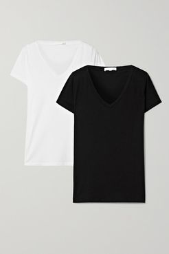 Set Of Two Pima Cotton-jersey T-shirts - Black