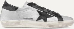 Superstar Distressed Metallic Leather And Suede Sneakers - Silver