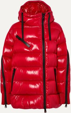 Liriope Hooded Quilted Glossed-shell Down Jacket - Red