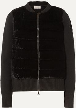 Wool And Cashmere-blend And Quilted Velvet Cardigan - Black