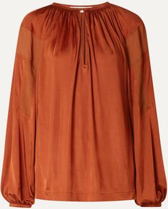 Crepe-paneled Satin-jersey Blouse - Camel