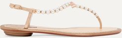 Eliza Embellished Leather Sandals - Gold