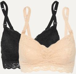 Never Say Never Mommie Set Of Two Stretch-lace Nursing Bras - Sand